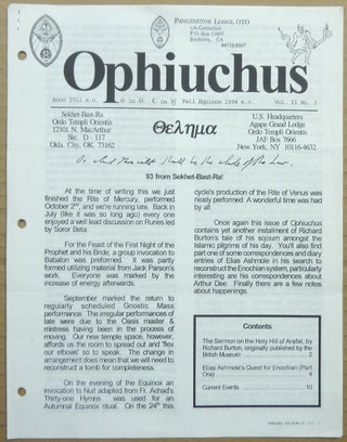 Item #63469 Ophiuchus, Volume II, No. 3. Fall Equinox, 1994. Soror Ixel BALAMKE, Frater Hunahpu,...