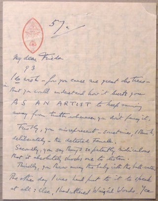 Item #65121 An autograph letter, Signed, from Aleister Crowley to Frieda Lady Harris. Aleister...