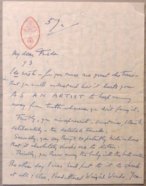 Item #65121 An autograph letter, Signed, from Aleister Crowley to Frieda Lady Harris. Aleister CROWLEY, Signed.