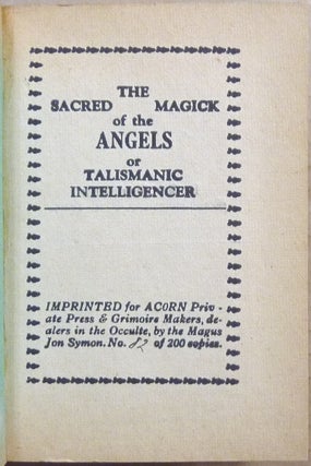 The Sacred Magick of the Angels or Talismanic Intelligencer.