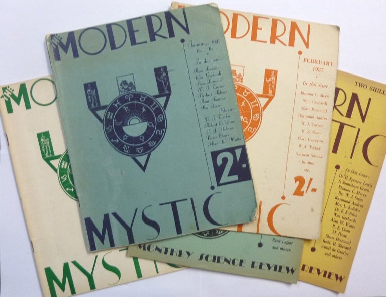 Item #66259 The Modern Mystic . Vol. 1 No. 1, January 1937; No. 2, February 1937; No. 3, March 1937; No. 4, April-May, 1937; No. 5, June, 1937; No. 8, September, 1937; No. 9, October, 1937; No. 10, November, 1937; No. 11, December, 1937, No. 12, January, 1938 [ later titled: The Modern Mystic and Monthly Science Review ] (10 Issues). Modern Mystic magazine, contributors including: Raymund Andrea, Bernard Bromage, Robt. E. Dean, Lord Alfred Douglas, Shaw Desmond, Nandor Fodor, H. Spencer Lewis William Gerhardi, Cyril Scott, Dr. Walter Johannes Stein Israel Regardie, D. T. Suzuki, Alan Watts.