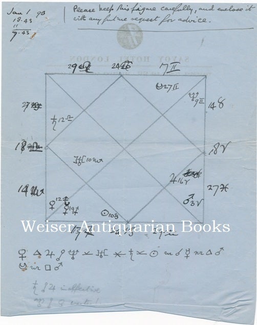 A Handwritten and Drawn Astrological Natal Chart, for an Unnamed Person