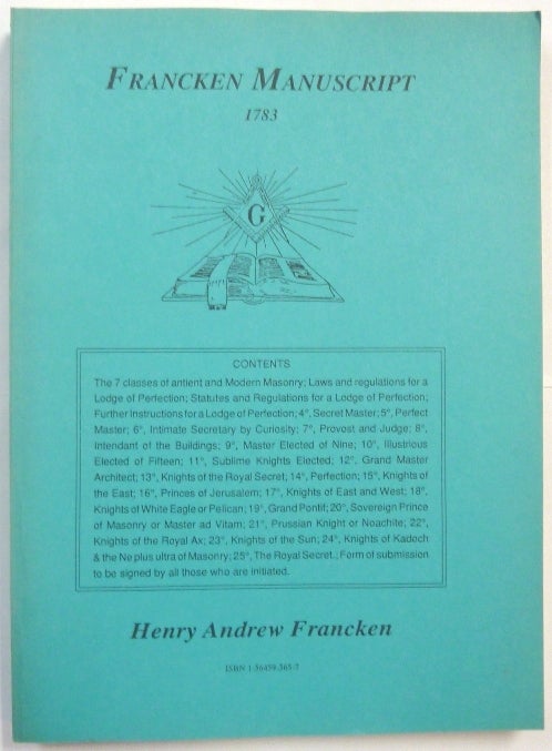 Item #66436 Francken Manuscript 1783. Henry Andrew FRANCKEN, with new Introduction.
