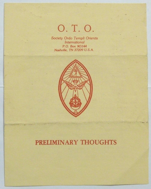 Item #66699 O.T.O. Society Ordo Templi Orientis. Preliminary Thoughts. Marcelo Ramos MOTTA, Aleister Crowley - related works.