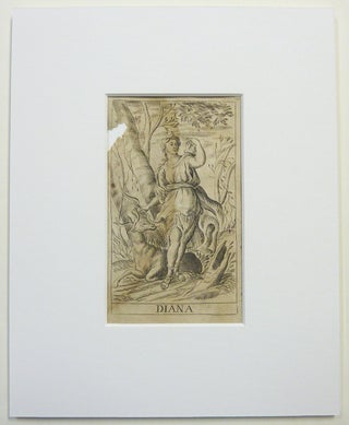 Item #66858 An original matted, illustration of the Goddess Diana from the 1678 edition of...