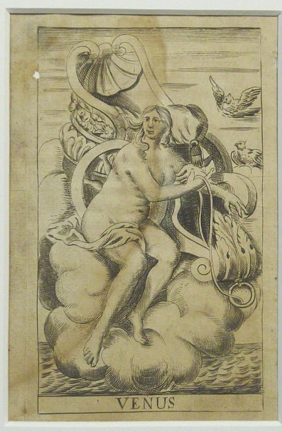 Item #66860 An original matted, illustration of the Goddess Venus from the 1678 edition of Robert Whitcombe's "Janua Divorum: or the Live and Histories of the Heathen Gods, Goddesses, & Demi-Gods" Robert WHITCOMBE.