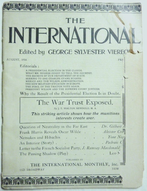 Item #67091 The International Vol. X, No. 8. August, 1916. Aleister CROWLEY, contributes to: George Sylvester Viereck, authors.
