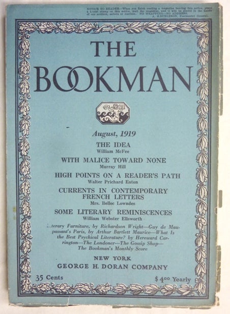Item #67152 The Bookman, August 1919 - Vol. XLIX, No. 6. Hereward CARRINGTON, other authors contribute to George H. Doran -, Aleister Crowley: related work.