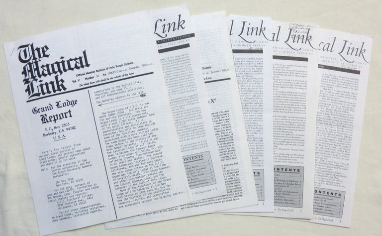 Item #68204 "The Magical Link." 6 miscellaneous issues of the journal, Published by the O.T.O., (Not consecutive or a complete set). From the library of Helen Parsons Smith. Aleister CROWLEY, Hymenaeus Beta, authors.
