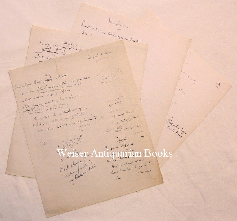 Item #68305 Four pages of original holograph notes by Crowley towards a translation of Baudelaire's poem "Le Jet d'eau" ("The Fountain"). Aleister CROWLEY, translates Charles Baudelaire.