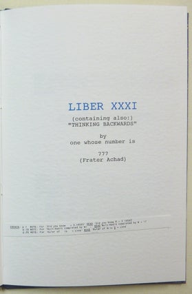 Liber XXXI (containing also:) Thinking Backwards" by One Whose Number is 777 (Frater Achad).