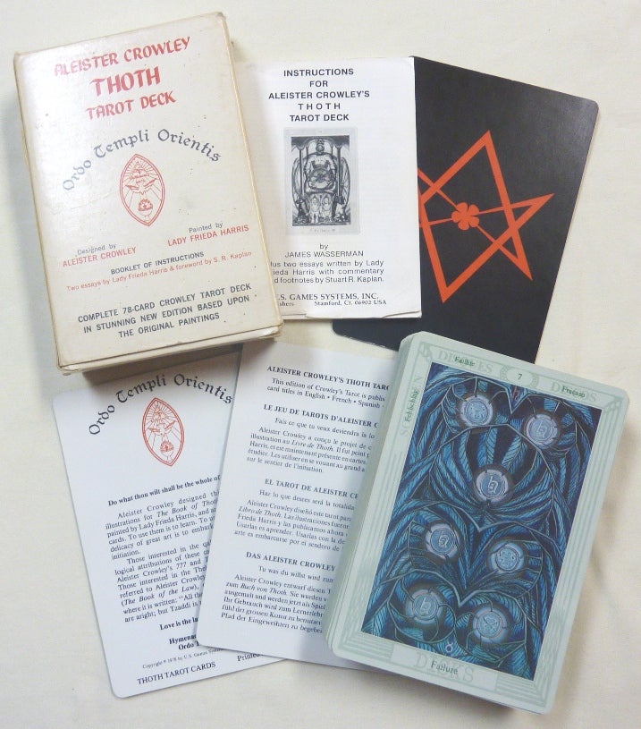 Item #69781 Aleister Crowley Thoth Tarot Deck (Cards) [ With Four-Language Card Titles ]. Aleister CROWLEY, Freida Harris, James Wasserman, Frieda Harris, Stuart R. Kaplan, From the library of Oliver Marlow Wilkinson.