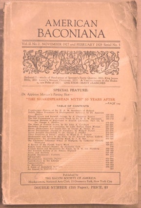 Item #6983 American Baconiana: Volume II, No. 2. November 1927 and February 1928, A "double...