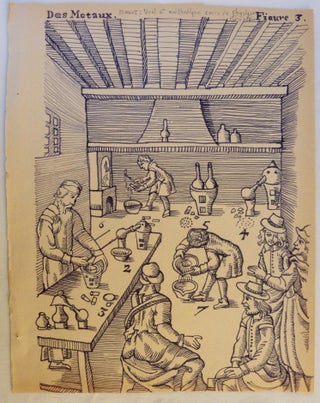 Item #70455 "Des Metaux." A Pen Drawing by Robert Lenkiewicz after a woodcut of alchemists at...