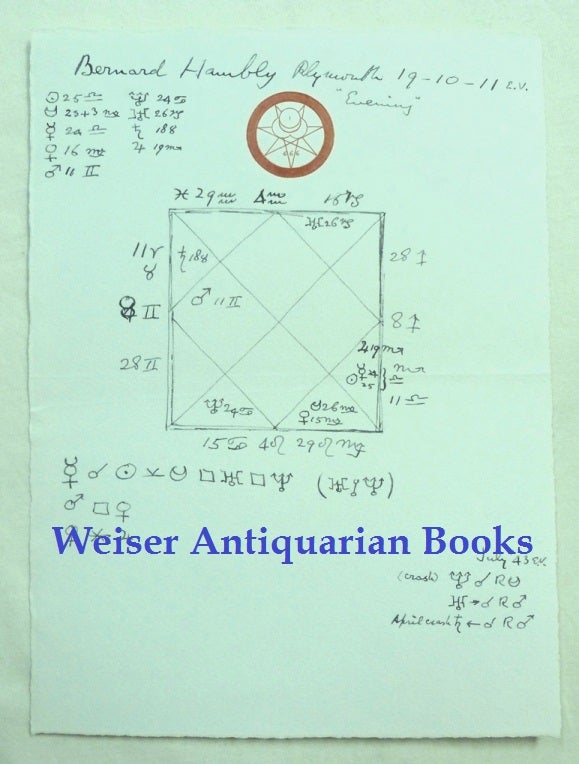 Item #70969 A Handwritten and Drawn Astrological Natal Chart, for Bernard Hambly Prepared by Aleister Crowley. Aleister CROWLEY.