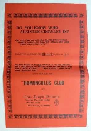 Item #70987 An original promotional poster asking "Do You Know Who Aleister Crowley Is?" and...