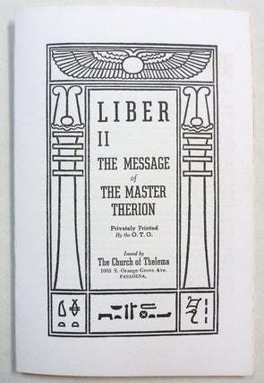 Item #71021 Liber II The Message of the Master Therion. Aleister CROWLEY