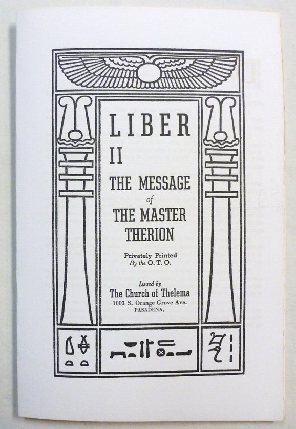 Item #71021 Liber II The Message of the Master Therion. Aleister CROWLEY.