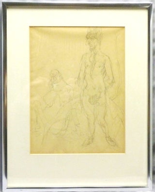 Item #72221 An original sketch, fine pencil of a satyr type figure in the foreground, with...