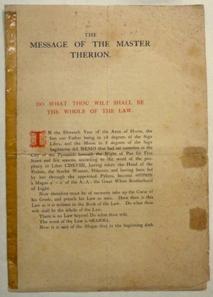 Item #72439 The Message of the Master Therion. Aleister CROWLEY