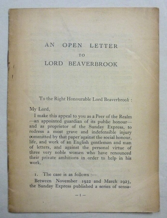 An Open Letter to Lord Beaverbrook | Aleister CROWLEY, Norman Mudd ...