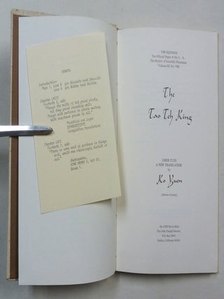 The Tao Teh King. Liber CLVII, A New Translation; The Equinox ..... Volume III, No. VIII.