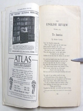 Aleister Crowley contributes a poem "To America" to The English Review, No. 71, October 1914.